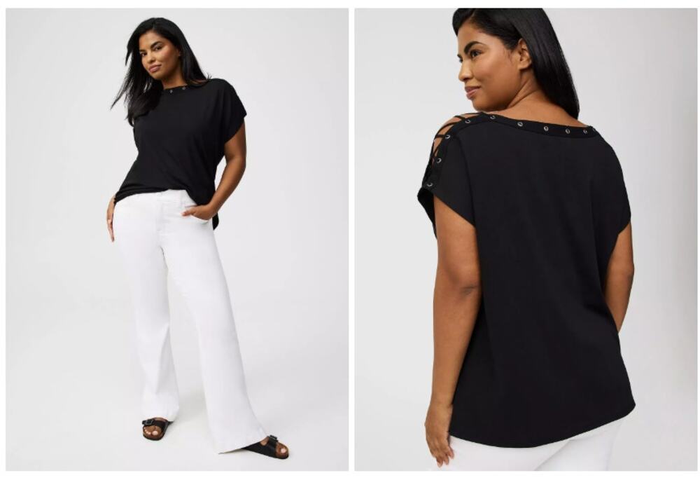 Torrid Black Heritage Jersey Lace-Up Dolman Top Size 2 / 2X